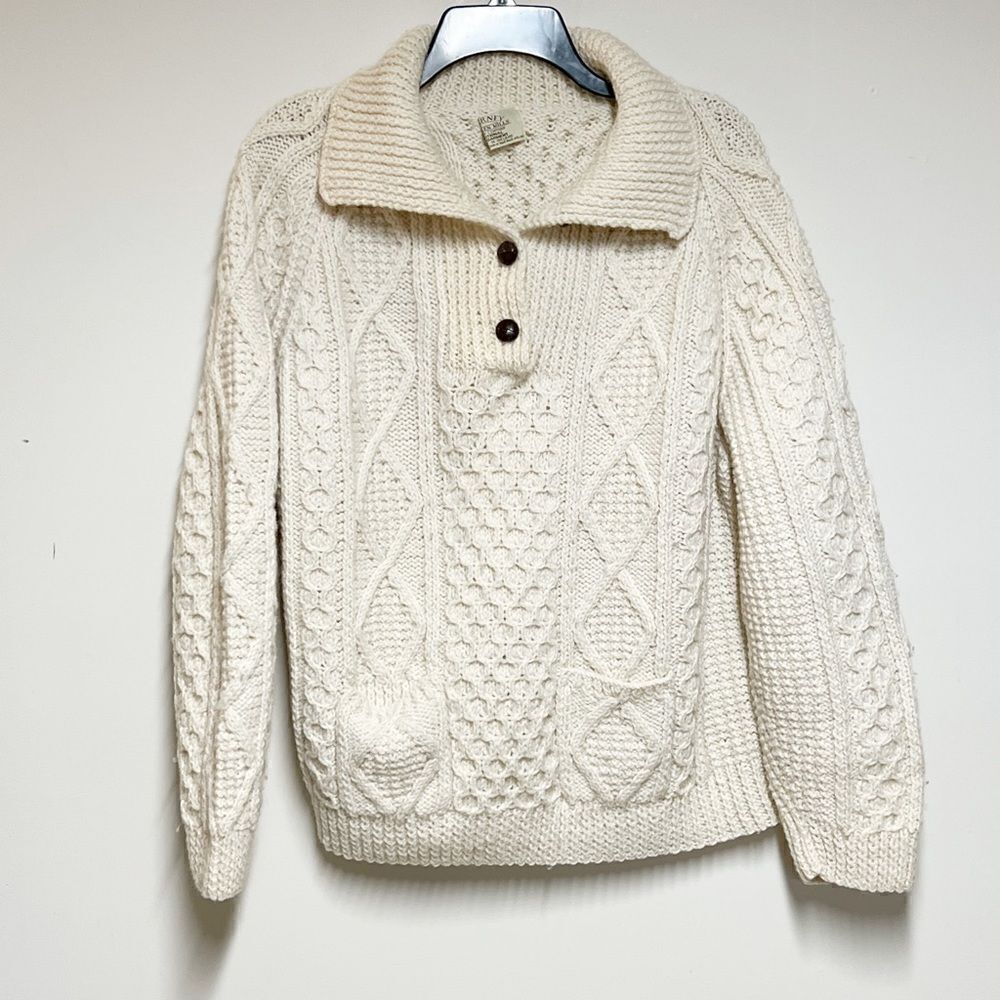Blarney Woollen Mills Aveen Aran Quarter Button Cable Knit Sweater Sz Womens XL